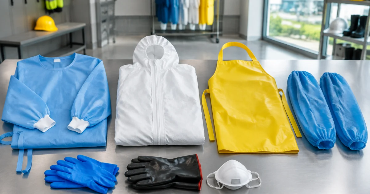 Assorted PPE clothing items laid out for selecting by work area risk